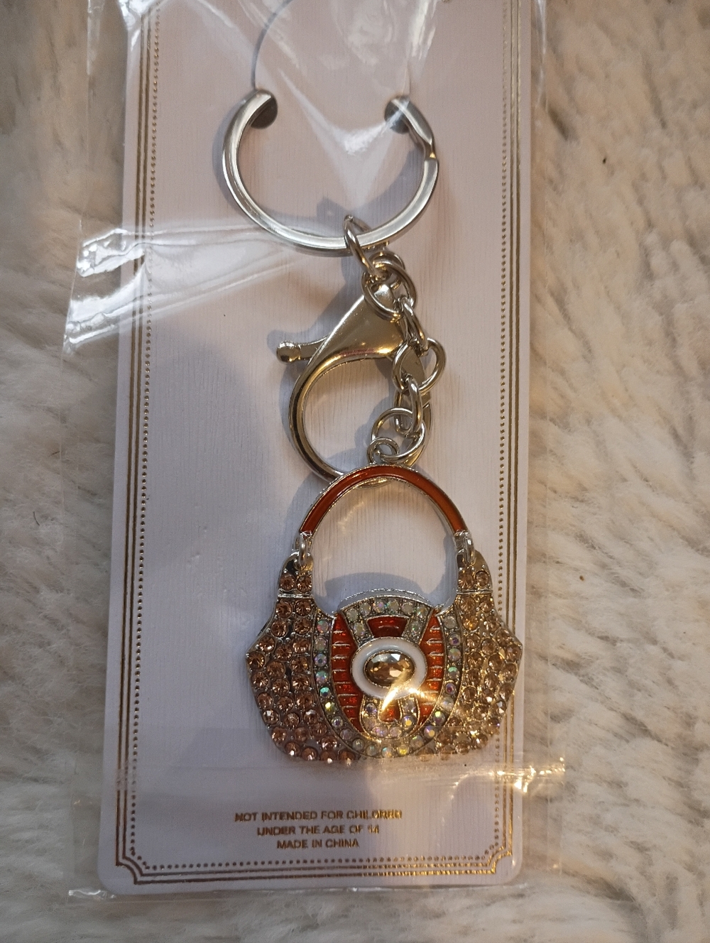 Crystal-Encrusted Orange and Gold Handbag Keychain Charm